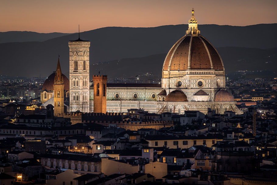 Aussicht von der Piazzale Michelangelo: Kathedrale Santa Maria del Fiore mit der Brunelleschi's Kuppel und Giotto's Campanile