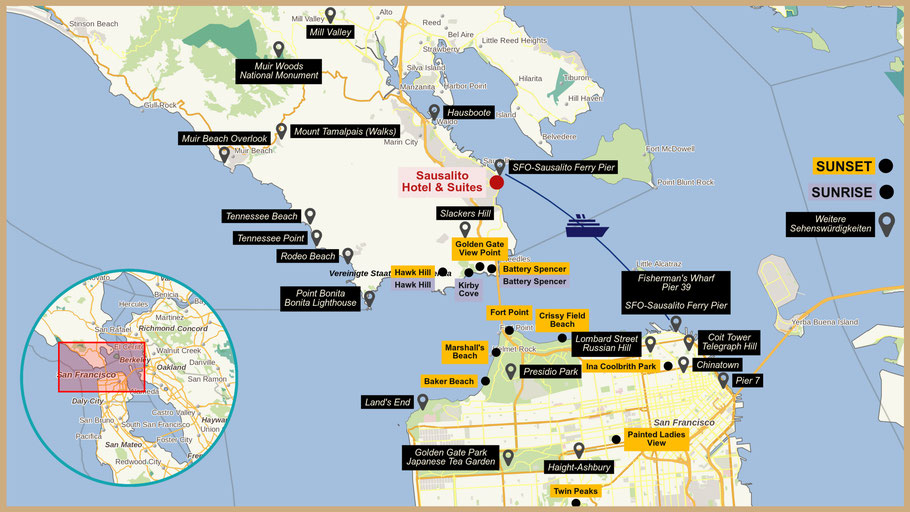 Nordamerika, USA-Reise, Karte der USA-Reise, San Francisco, Sehenswürdigkeiten San Francisco