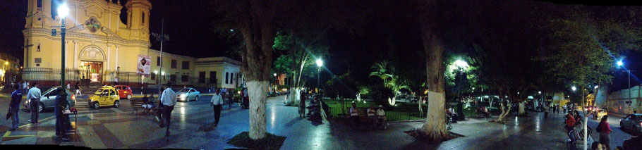 Piura's main plaza at night
