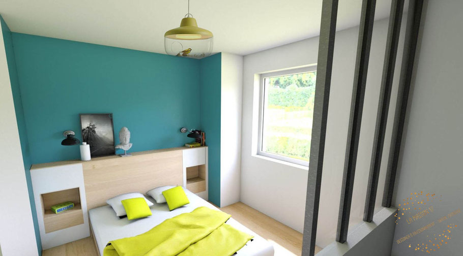 Architecture interieure decoration agencement la maison 17 quimper finistere  mobilier sur mesure tête de lit dressing rangement salle de bain suite parentale verrière chambre 