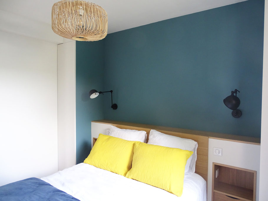 Architecture interieure decoration agencement la maison 17 quimper finistere  mobilier sur mesure tête de lit dressing rangement salle de bain suite parentale verrière chambre 