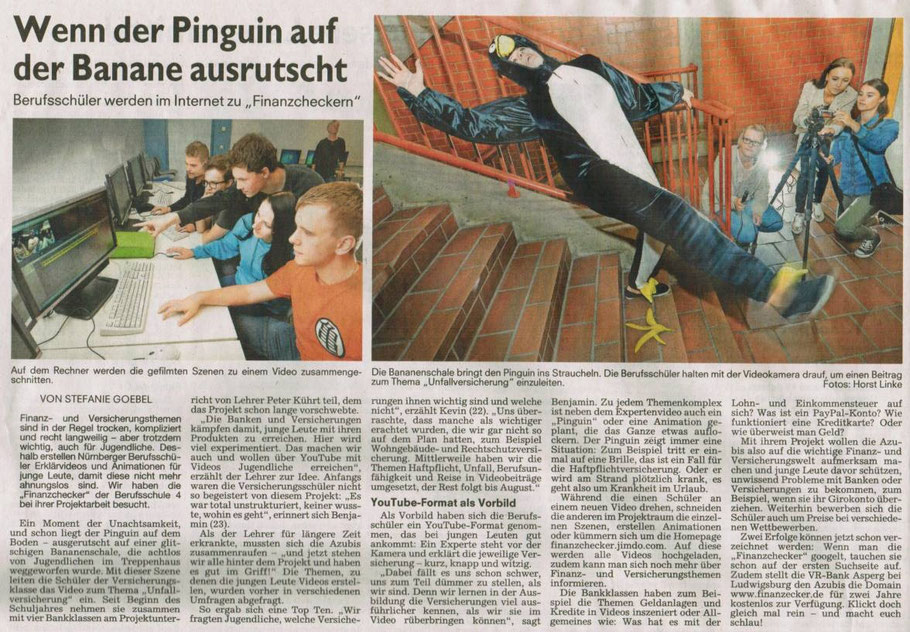 Zeitungsartikel über das Projekt "Finanzchecker" in den Nürnberger Nachrichten (06.07.2016, S.16) - schöner Bericht, nur beim Namen unserer neuen, zweiten Domain hat der Druckfehlerteufel zugeschlagen, der richtige Name lautet "finanzchecker.de"