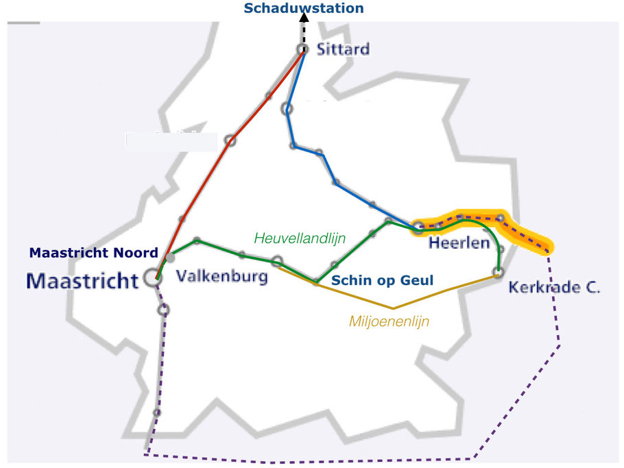 Trajectkaart van Modelspoorbaan Zuid-Limburg