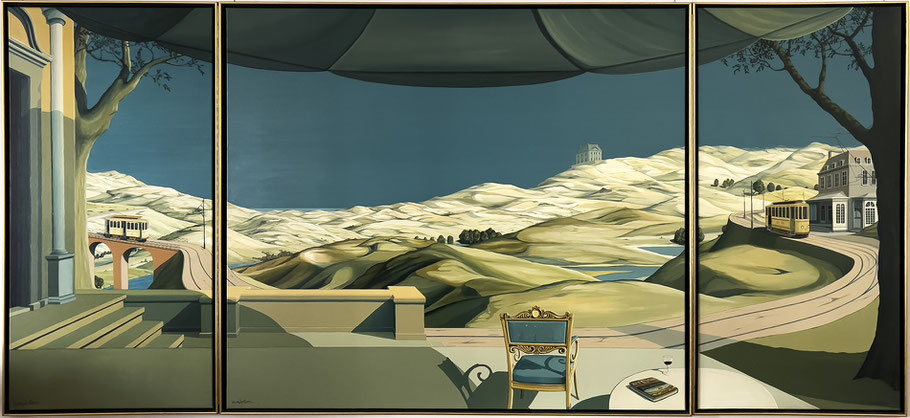 The Dunes, oil on canvas, 300x140 cm, Triptych. Unique opportunity. For the first time for sale. One of the largest paintings ever made by Joop Polder. From the private collection of the artist.