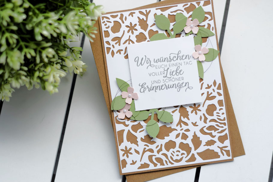 Stampin Up Florale Fantasie Hochzeitskarte Stempel Hochzeitsgeschenk Geschenkidee geldgeschenk hochzeit hochzeitskarte blätterzweig kirschblüte
