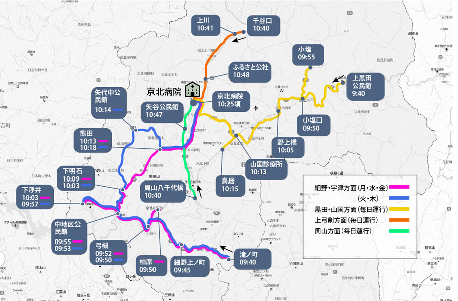 外来通院車の路線図地図