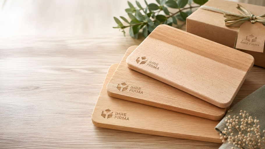 Graviertes Jausenbrett aus Holz mit Firmenlogo als Mitarbeitergeschenk für Unternehmen