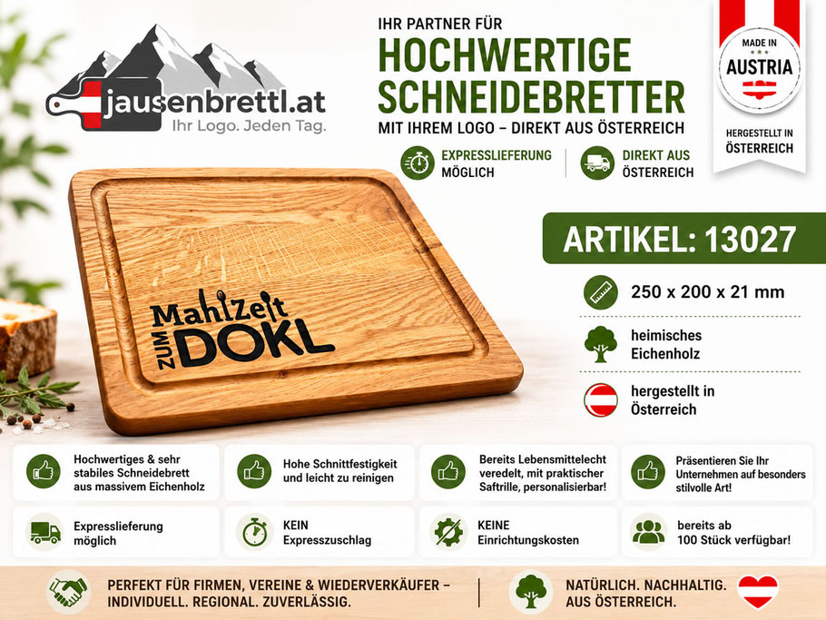 Massives Brett aus heimischem Eichenholz mit Saftrille, Modell 13027