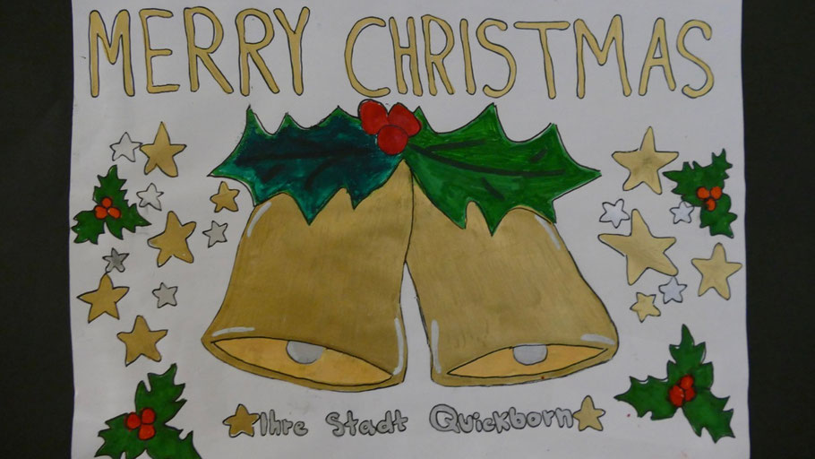 Eines der vier Motive, die Schülerinnen der Comenius-Schule für die Weihnachtskarten der Stadt gestaltet haben