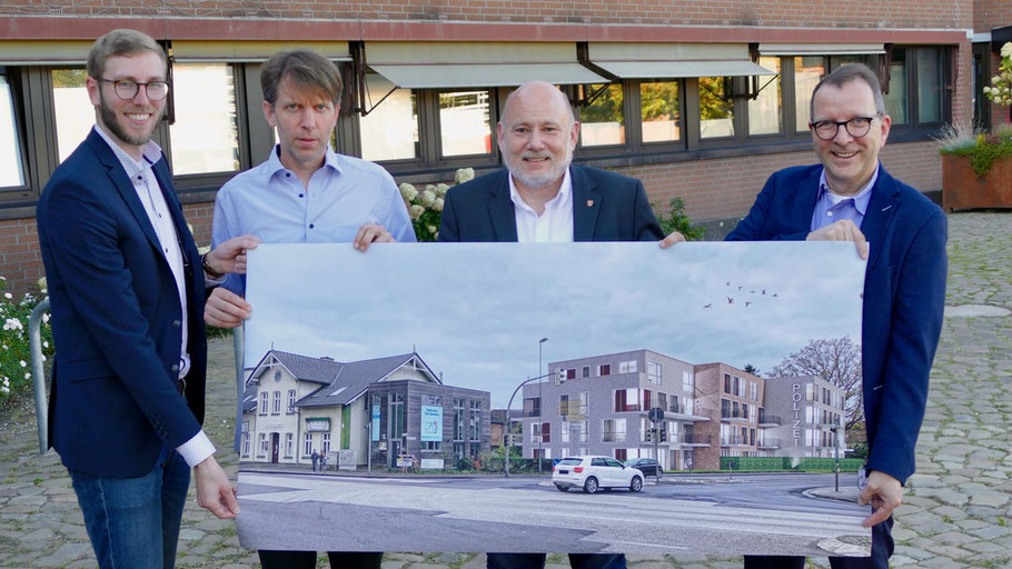 Nach der Einigung präsentierten Bürgermeister Thomas Beckmann, Stadtplaner Felix Thermann sowie Vertreter der Stadtwerke und der Fa. Semmelhaack das seit langem geplante Bauvorhaben