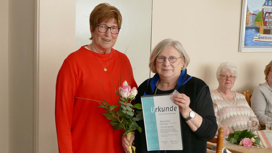 Langjährige Erfahrung bringt Renate Hensel in ihr neues Amt als Vorsitzende ein: Vor ihrer Wahl wurde sie für 40-jährige Mitgliedschaft geehrt!