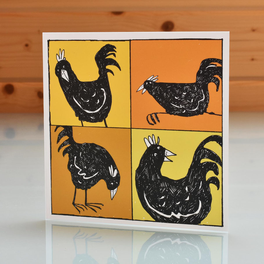 big black orpington cockerel greeting card hen chicken orange farm animal 2D card blank inside