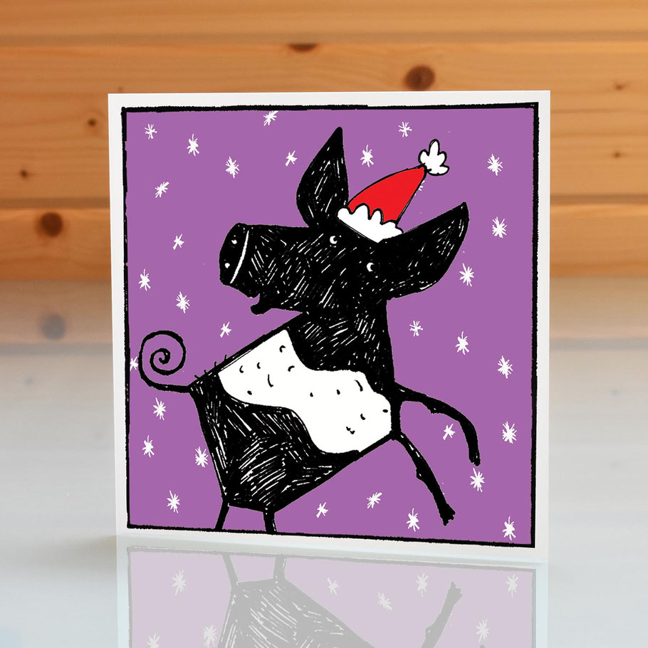 christmas greeting card fun humourous happy pig blank inside