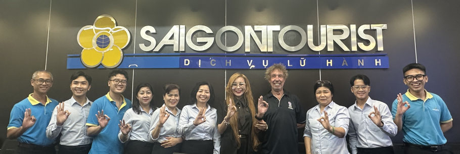 Rainbow Divers Vietnam PADI Scuba Diving Center | One of our Scuba Group travel partner | Saigon Tourist Group Photo People Smiling with the Scuba OK Sign