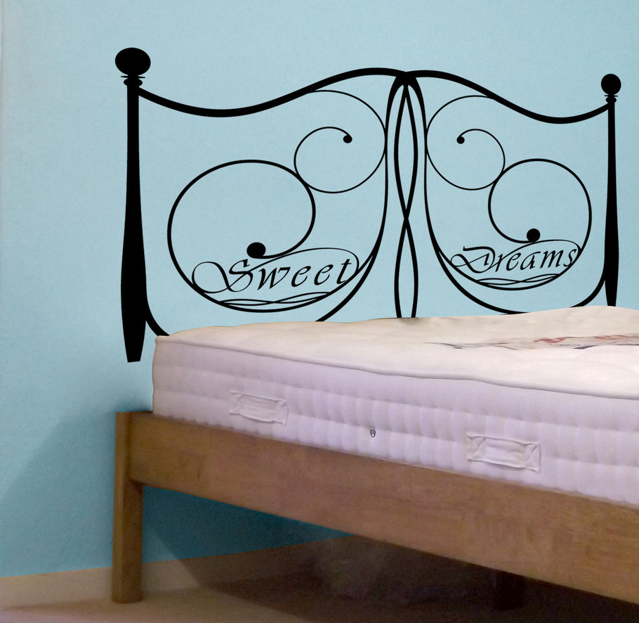 Double bed Sweet Dreams Headboard vinyl sticker design. It comes in many colours ideal for adding something a little special to a room without a headboard.