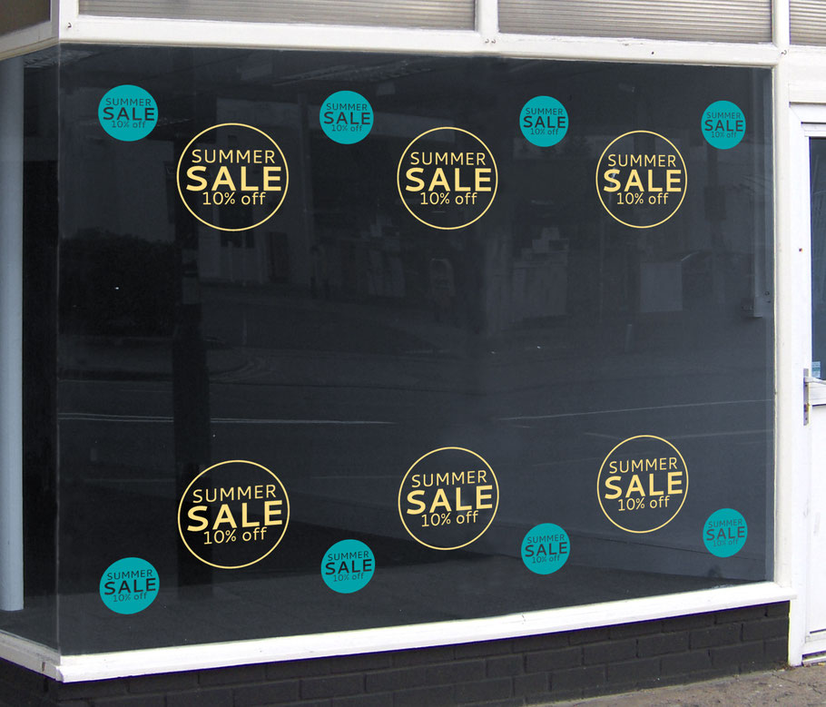 Summer Circle Sale banner vinyl stickers for shop windows. Easy to apply and comes in many colours at wallartcompany.co.uk