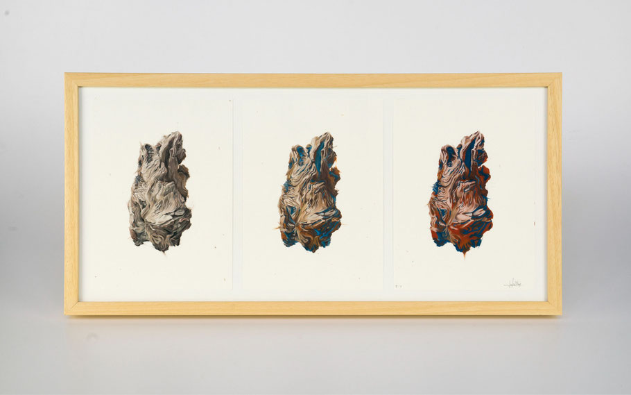 [ Doppel ] tríptico seriado compuesto por tres piezas realizadas en impresión giclée e intervenidas con óleo.