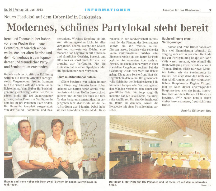 Bericht im Anzeiger für das Oberfreiamt von Juni 2013