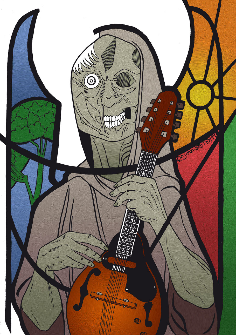 Illustration de la Mort tenant une mandoline