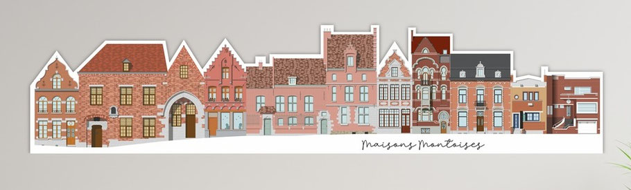 Cadre en aluminium 120 x 25cm - Panorama découpé des maisons montoises.  Prix : 129€