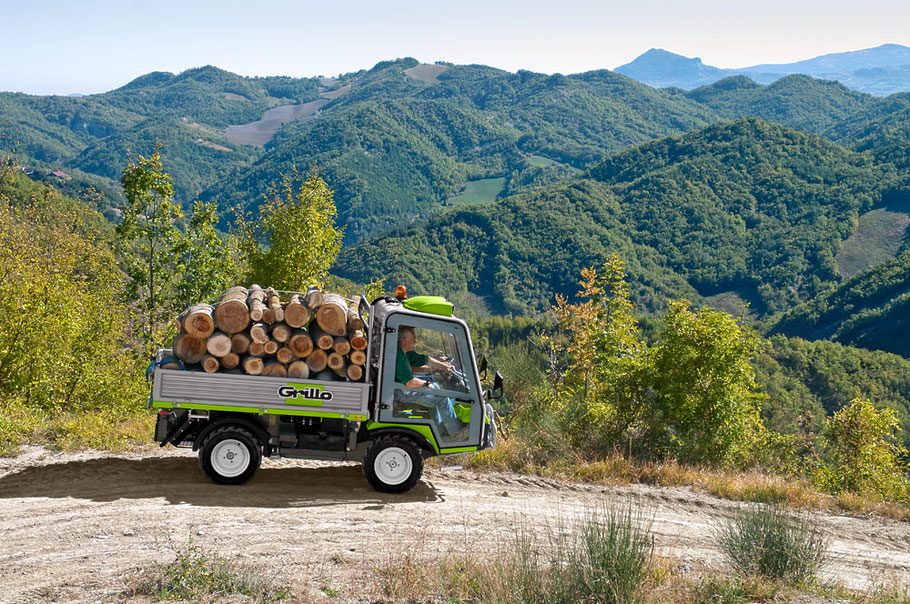 Grillo PK 1400 mit Holz auf der Brücke