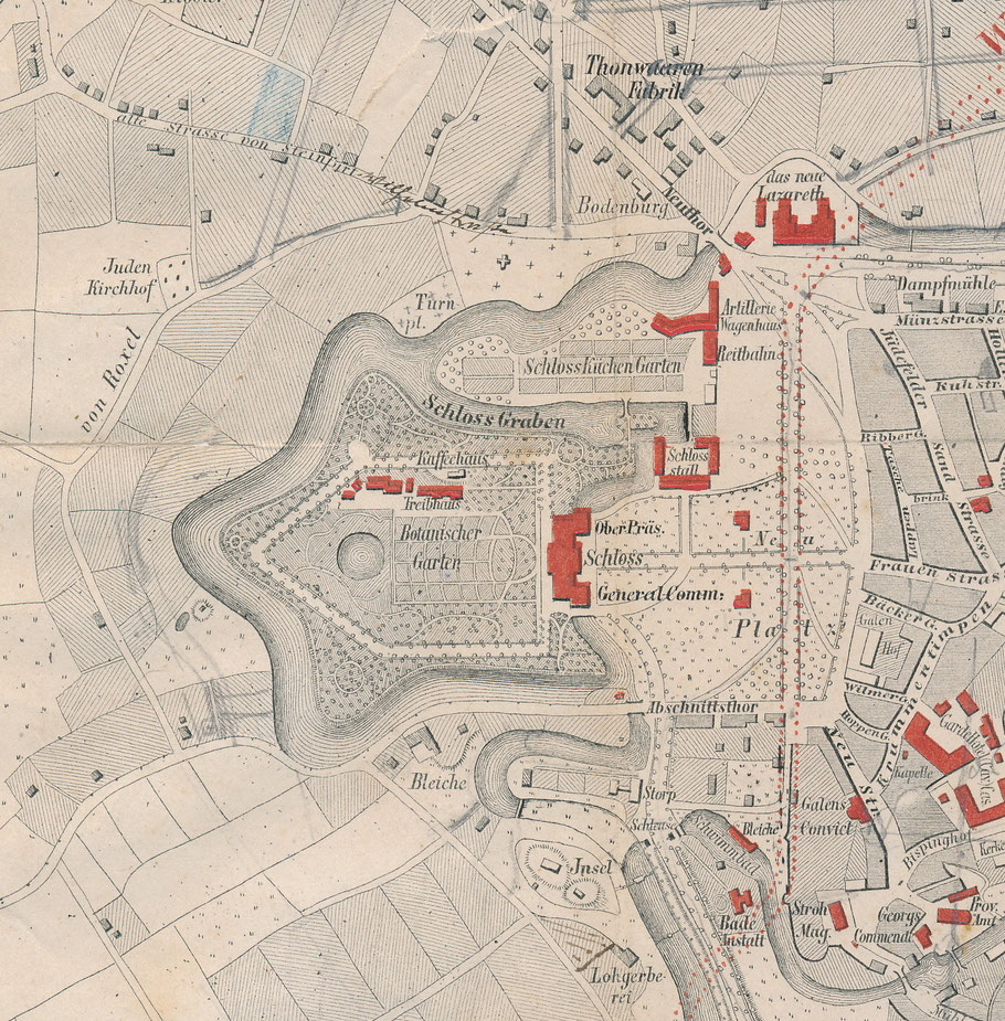 Ausschnitt Stadtplan 1864 aus Heinrich Geisbergs Büchlein: Merkwürdigkeiten der Stadt Münster