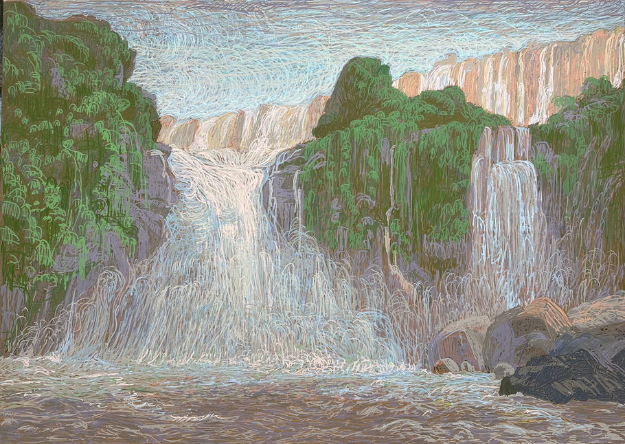 Grüne Bastion, Iguazu Falls, Acryl auf Leinwand, 100 x 140 cm, 2023