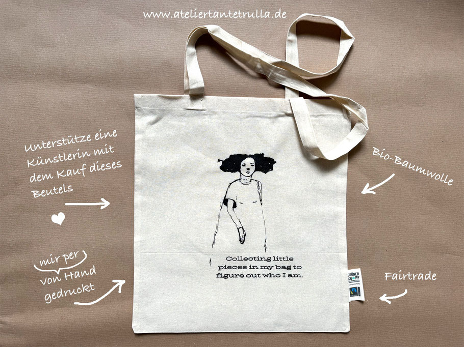 Jutebeutel, Totebag von Hand bedruckt, Siebdruck, www.ateliertantetrulla.de