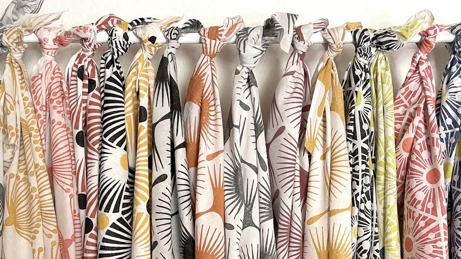 Experience the uniqueness of our block-printed fabrics, designed and sampled in Switzerland, and proudly produced in India by Maasa Production Pvt. Ltd.