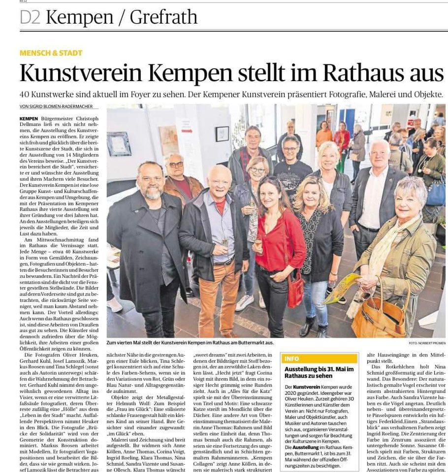 Zeitungsbericht in der Rheinischen Post vom 05.05.2023 über unser Ausstellung im Rathaus-Foyer der Stadt Kempen