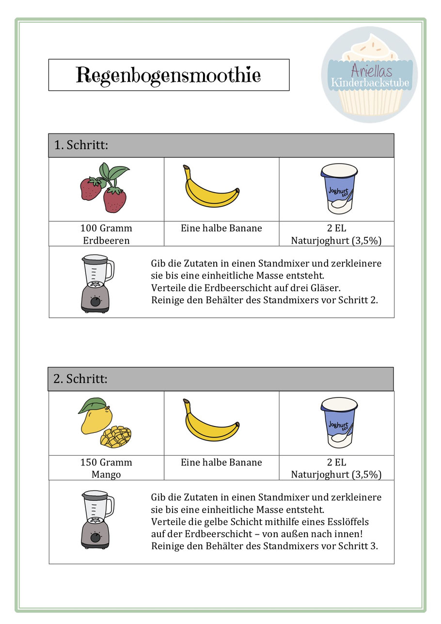 Ariellas Kinderbackstube, Ariella, Kinder, Kinder backen, kinderleicht backen, Backen mit Kindern, Regenbogensmoothie, Smoothie, Smoothie für Kindergeburtstag, dieser Smoothie schmeckt Kindern, Smoothie für Kinder, gesunder Smoothie, leckerer Smoothie, 