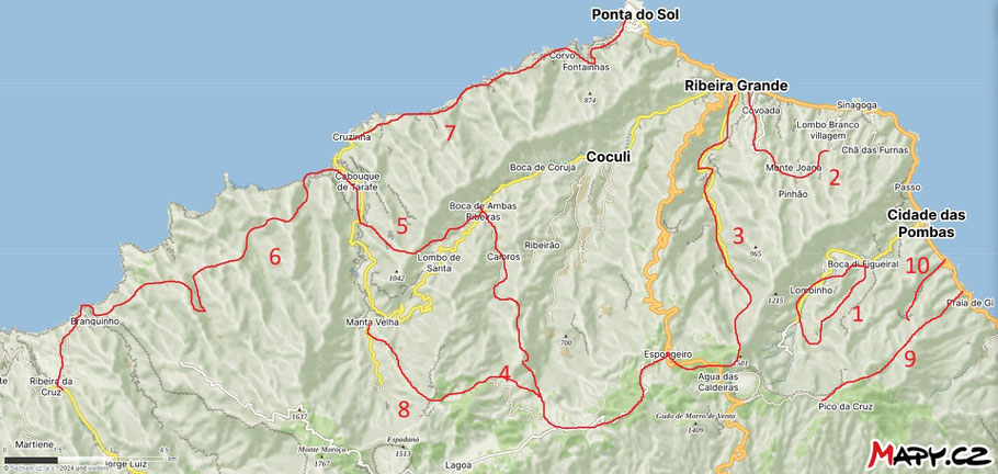 Karte Santo Antao Wanderrouten