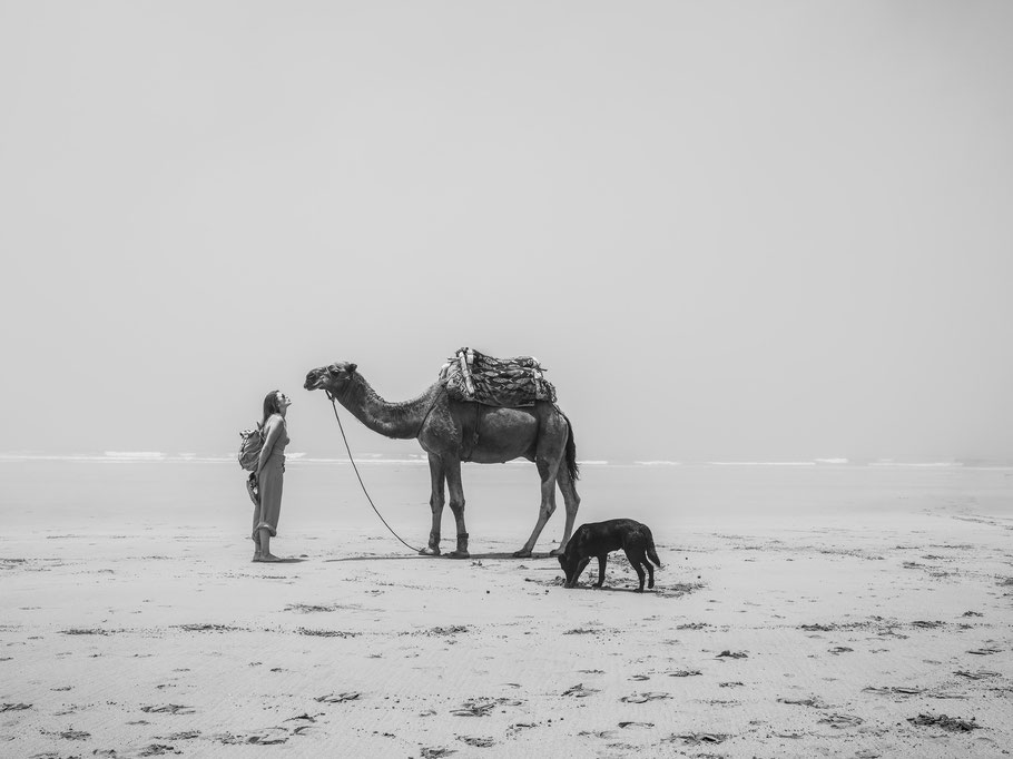 am Strand von Siri Kaouki in Marokko als Schwarzweißphoto