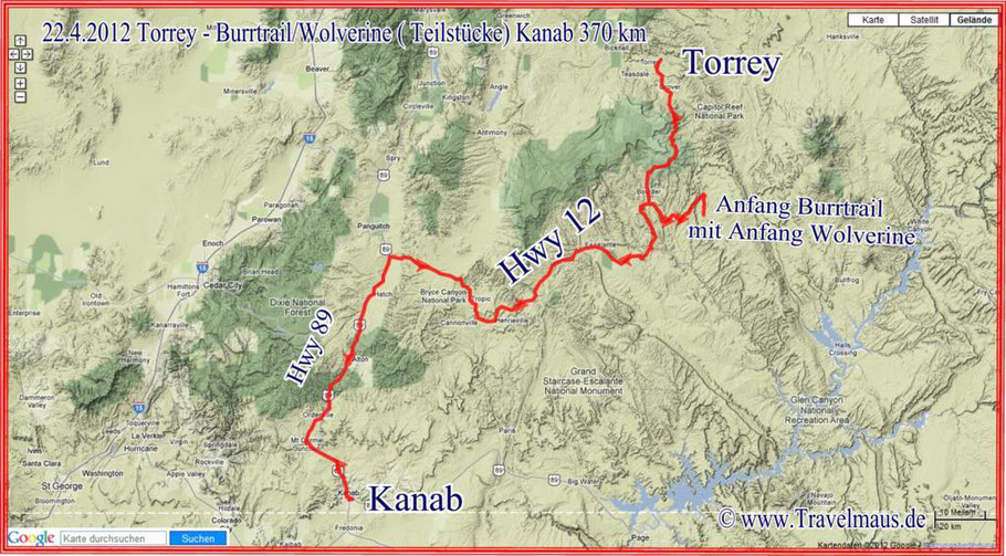 Torrey - Burrtrail/Wolverine (Teilstück) -Kanab 370 km