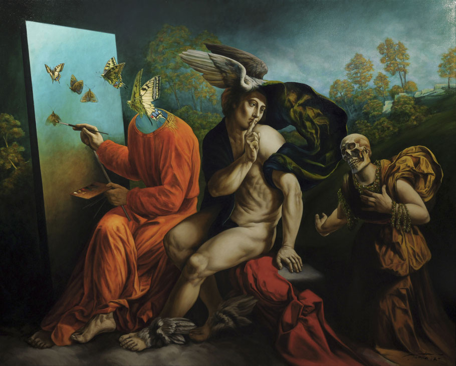 “La conversation silencieuse” Huile sur toile 162X130- F.MARTIN©