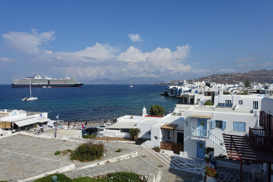 Grèce, Cyclades : Mykonos, vue du balcon de l'appartement Seablue Venice