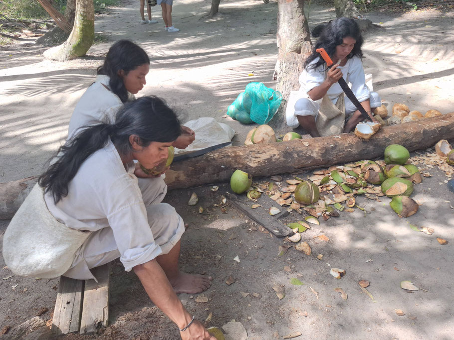 Colombie : Kogis vendant des noix de cocos dans le parc Tayrona