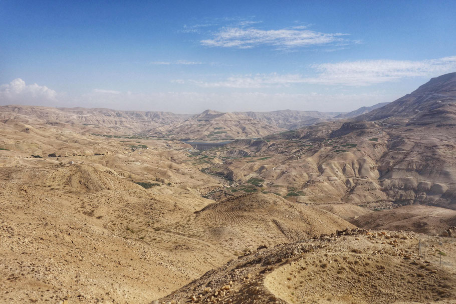 Jordanie, route des Rois : panorama sur le barrage de Wadi Al-Mujib