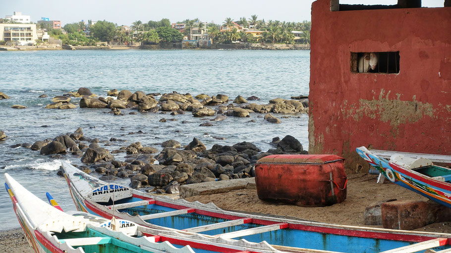 Sénégal, Dakar : vue sur l'île de Ngor du port de pêche 