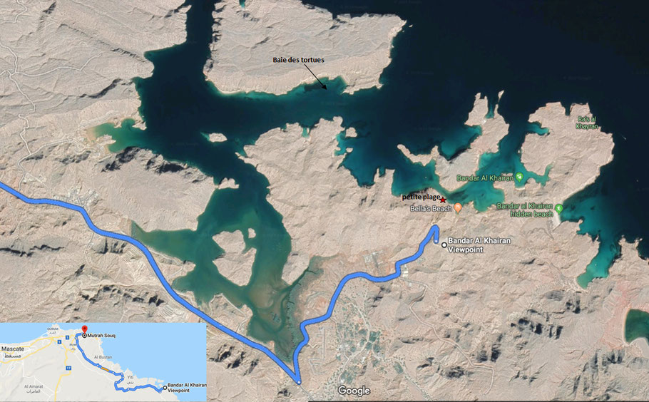 Plan et itinéraire pour aller dans la baie d’Al Kheiran (ou Khiran) ou encore Bandar Al Khairan