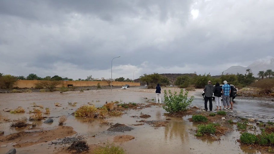 Oman, Wadi en crue à Al Hamra après la pluie