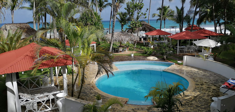 République Dominicaine, Las Terrenas : Hôtel Casa Cosón, vue sur la piscine