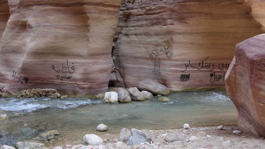 Jordanie, wadi Al-Hasa ou wadi Zered : quelques tags malheureusement mais seulement au début du wadi