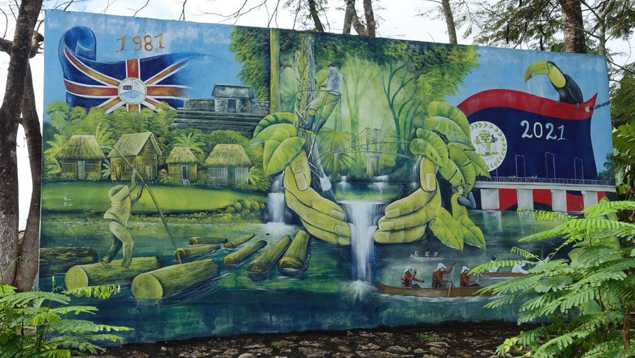 Fresque réalisée pour célébrer les 40 ans de l'indépendance du Belize