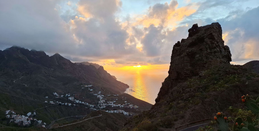 Canaries, Tenerife : arrivée à Taganana au coucher du soleil