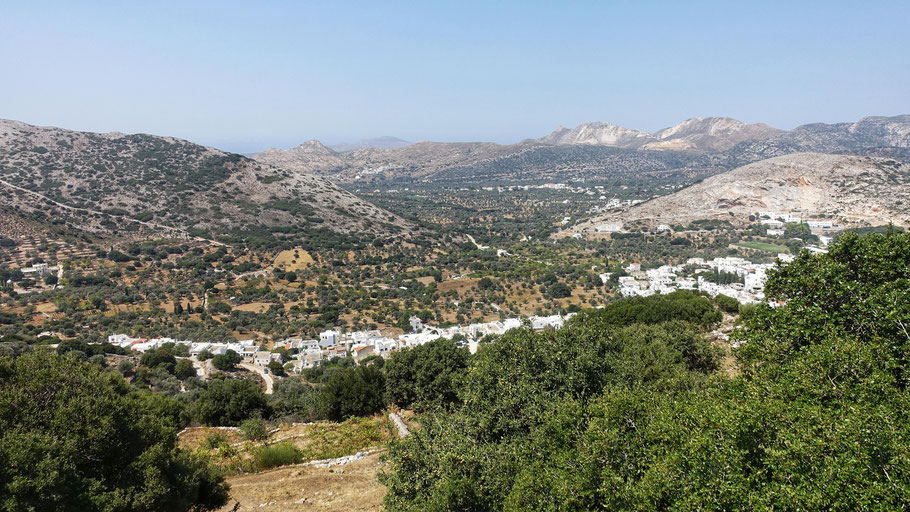 Grèce, Cyclades : Naxos, panorama sur la vallée de Traghéa (ou Tragaia) et Filoti