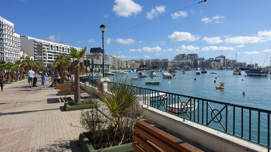 Malte, Tas-Sliema, front de mer côté Marsamxett Harbour