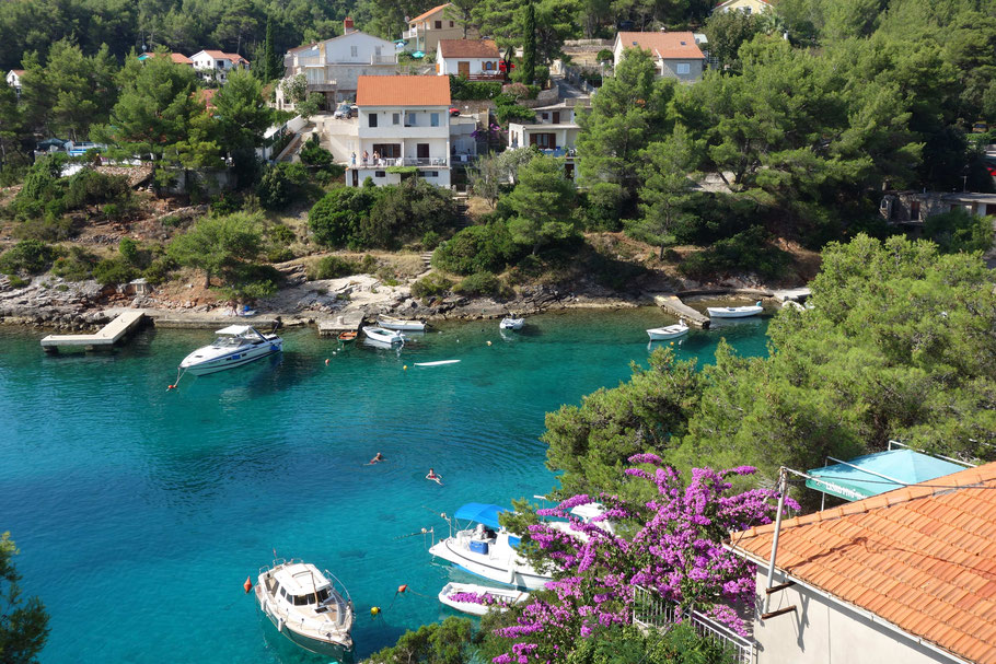 Croatie, vue de l'appartement Basina à Vrbanj, île de Hvar