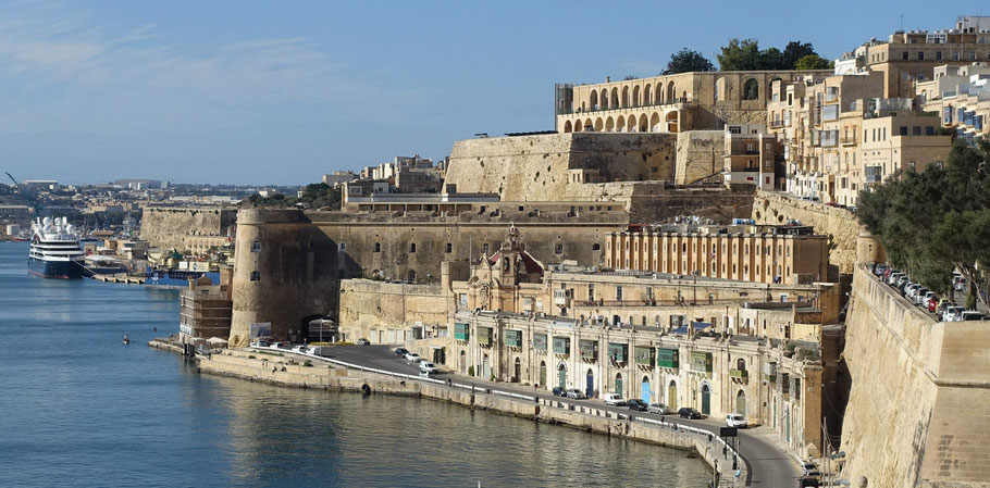 Malte, La Valette : fort Lascaris, Quarry Wharf et Upper Barrakka Gardens