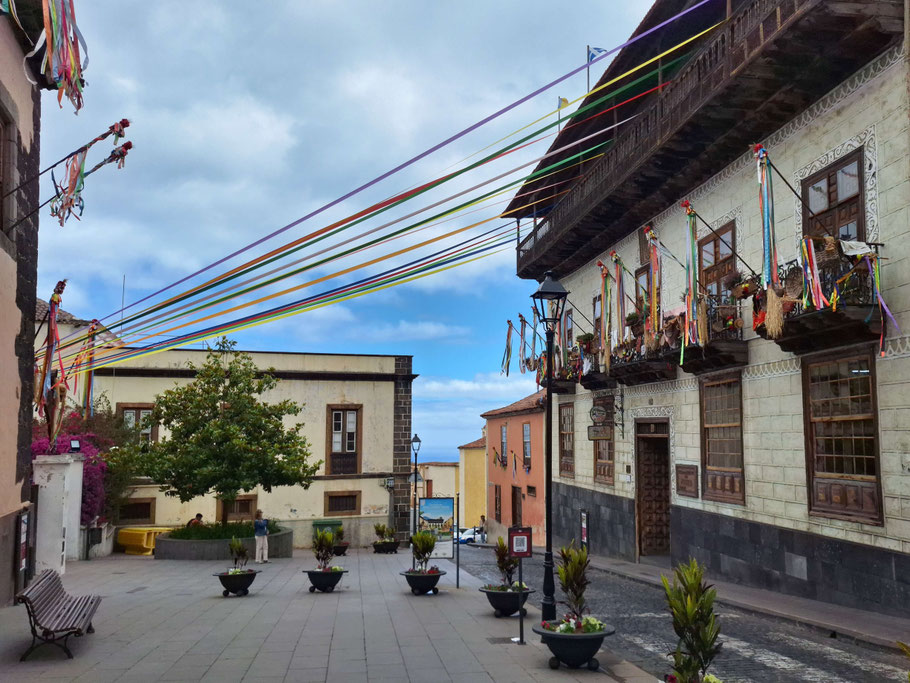 Tenerife, La Orotava : Casa de los Balcones décorée pour les fêtes du Corpus Christi